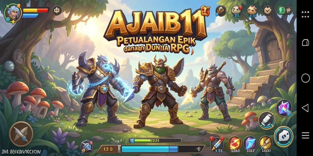 Tampilan gameplay epik AJAIB11 dalam pertempuran RPG.