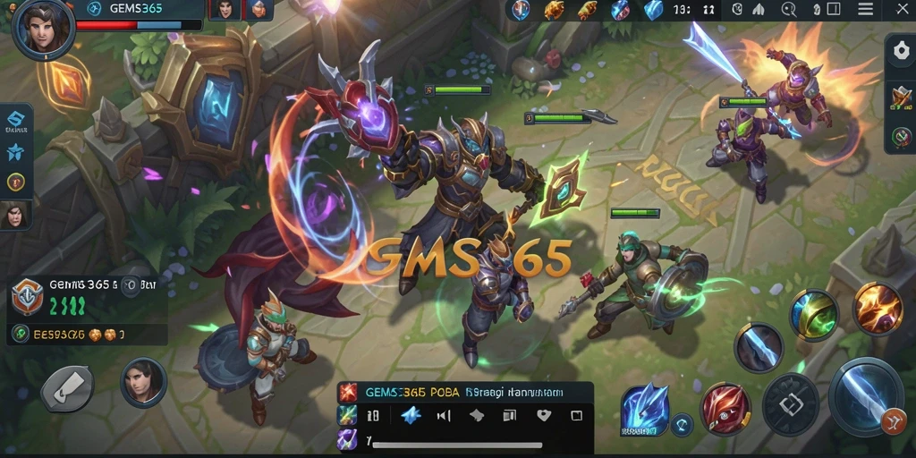 Tampilan gameplay seru di GEMS365 dengan pahlawan beraksi.