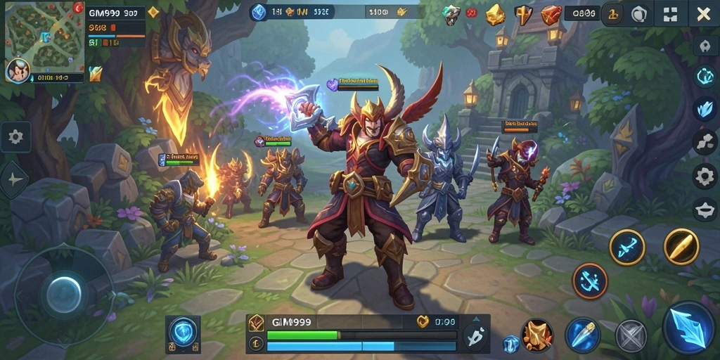 Screenshot gameplay GIM999 dengan aksi karakter dalam pertempuran MMORPG.