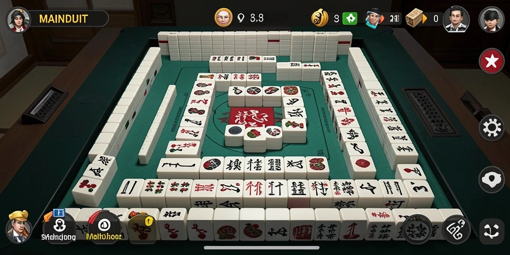 Screenshot utama MAINDUIT menampilkan gameplay yang menarik dalam Mahjong.