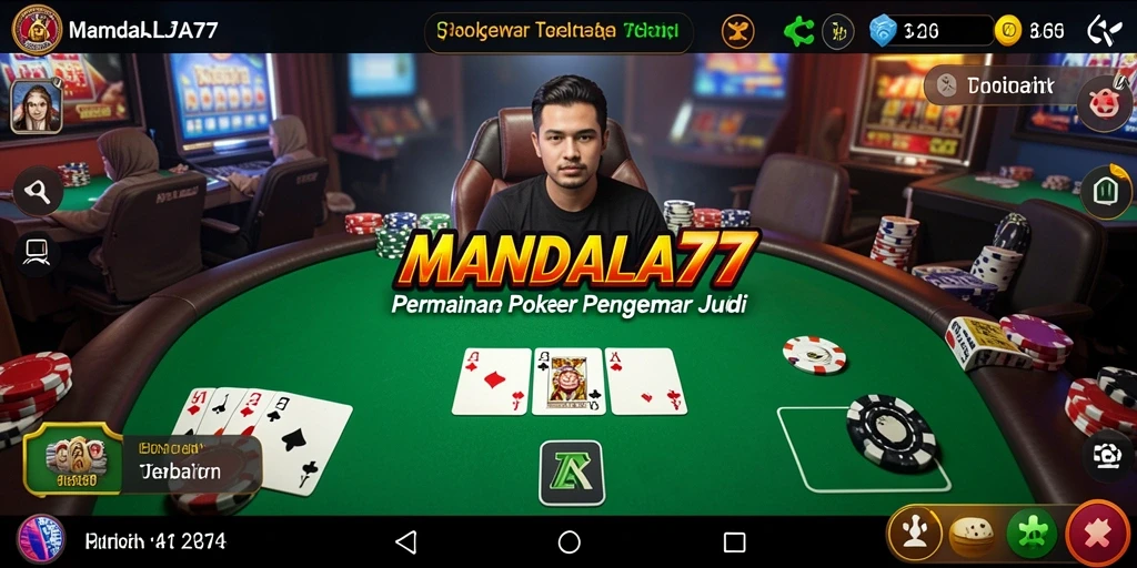 Tampilan gameplay MANDALA77 dengan meja poker yang menarik.
