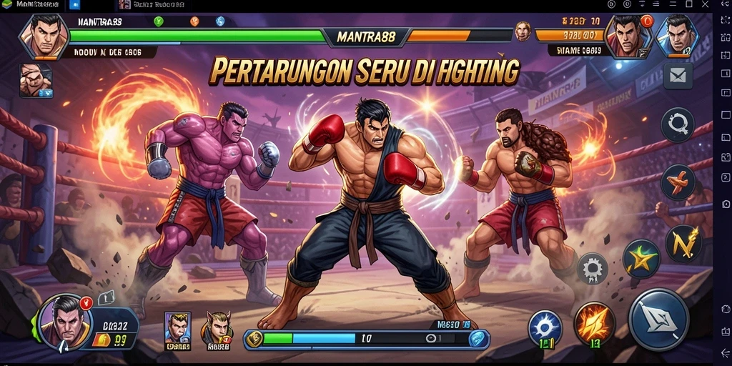 Screenshot gameplay MANTRA88 menampilkan karakter bertarung dalam duel epic.