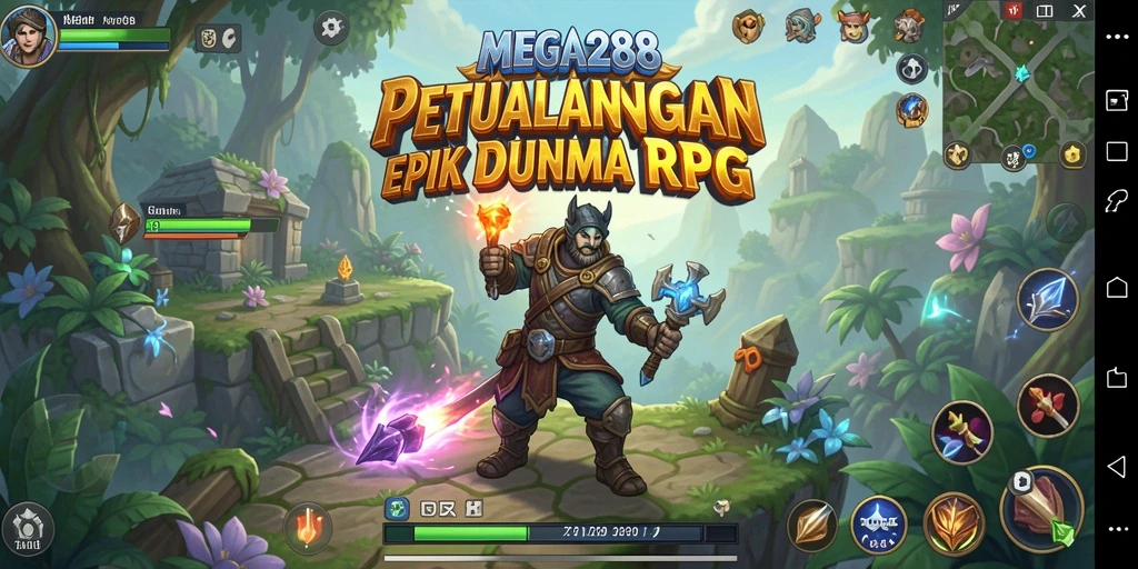 Tangkapan layar MEGA288 menampilkan pertempuran seru dalam dunia RPG yang indah.