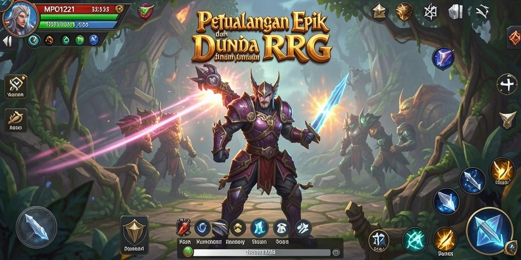 Screenshot MPO1221 menampilkan aksi pertarungan epik di dunia RPG.