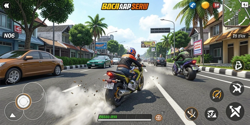 Screenshot utama N06 menampilkan aksi balap yang mendebarkan di trek urban.