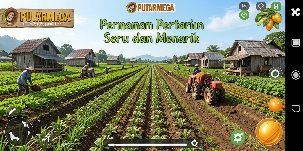 Tangkapan layar PUTARMEGA menunjukkan permainan bertani seru dan interaktif.