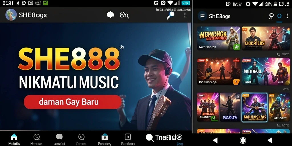 Screenshot gameplay SHE888 menampilkan koleksi musik yang beragam.