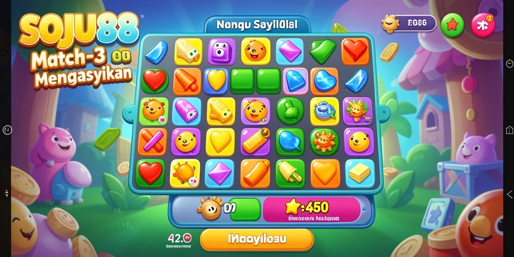 Screenshot menunjukkan gameplay seru dari SOJU88 dalam kategori Match-3.